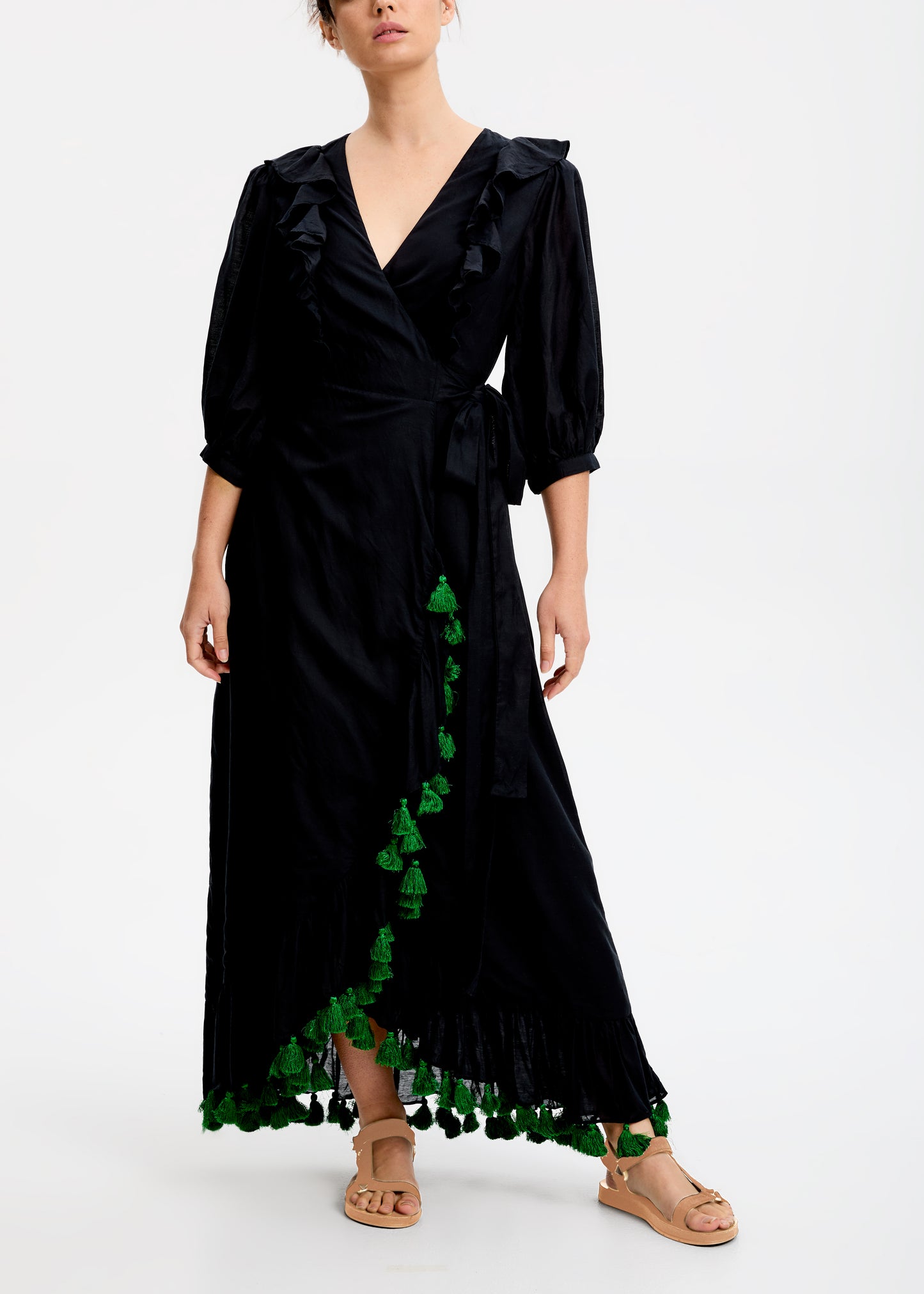 ZA Collective Meg Black Cotton Wrap Dress
