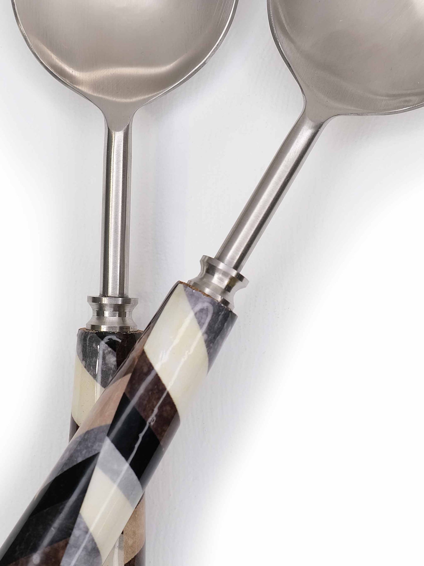 Large Stainless Steel & Hand Painted Wood Salad Server Set 28 cm