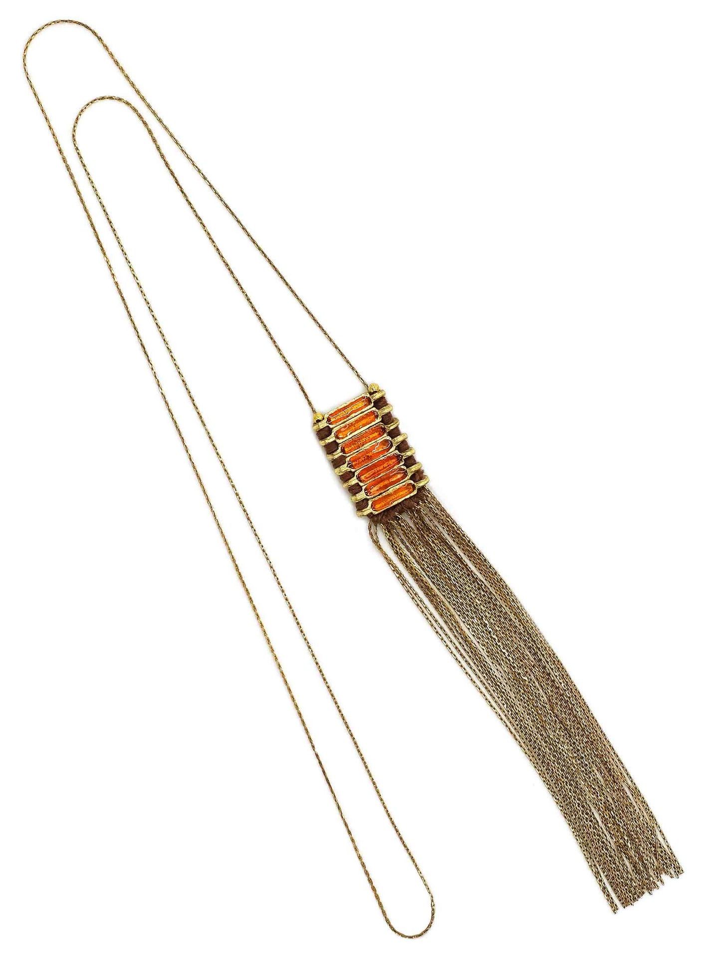 Long Chain Vermeil Enamel Necklace with Fringing