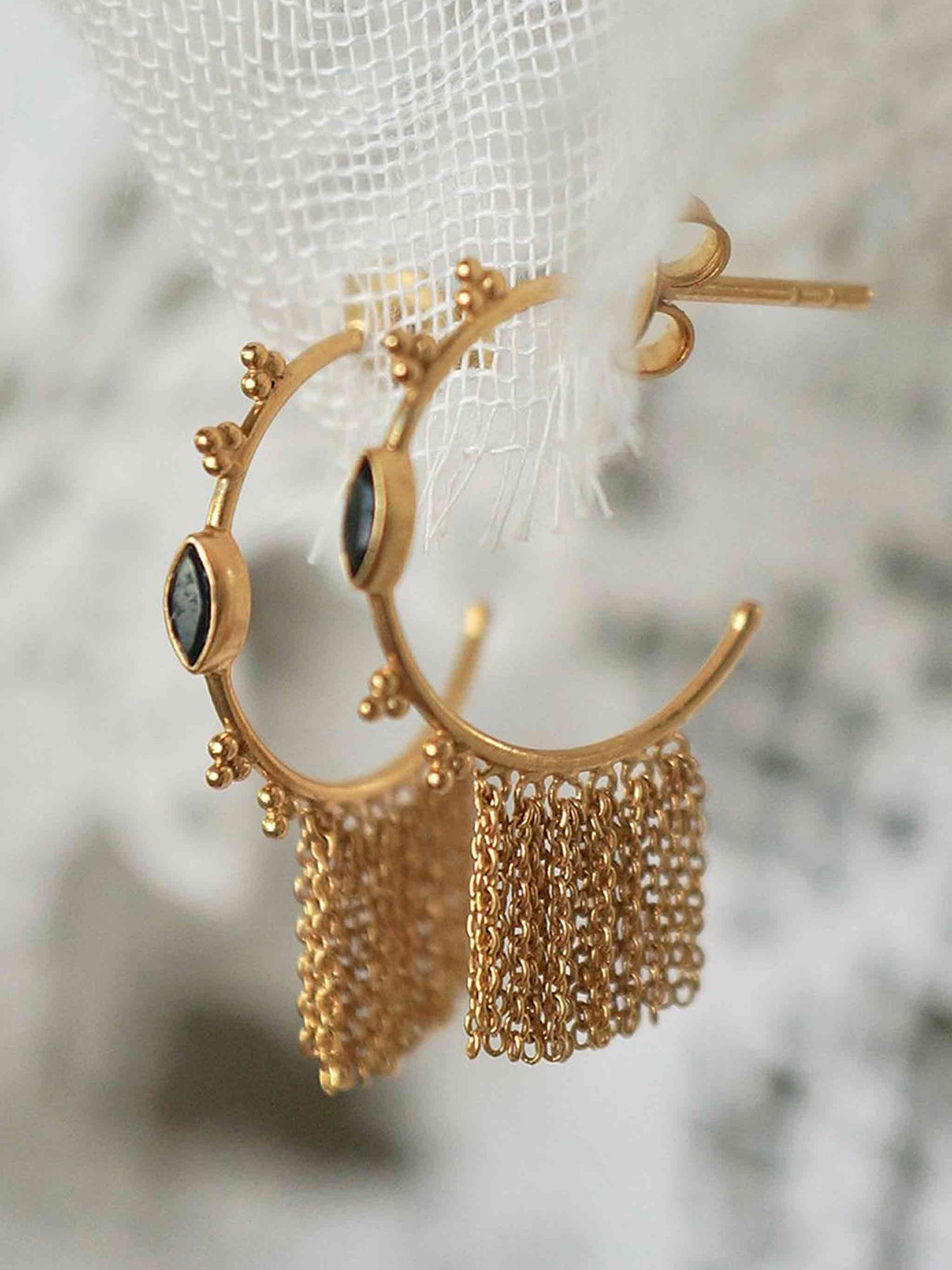 Me First Black Onyx Gold Plated Chain Hoop Earrings by Monsieur Blonde