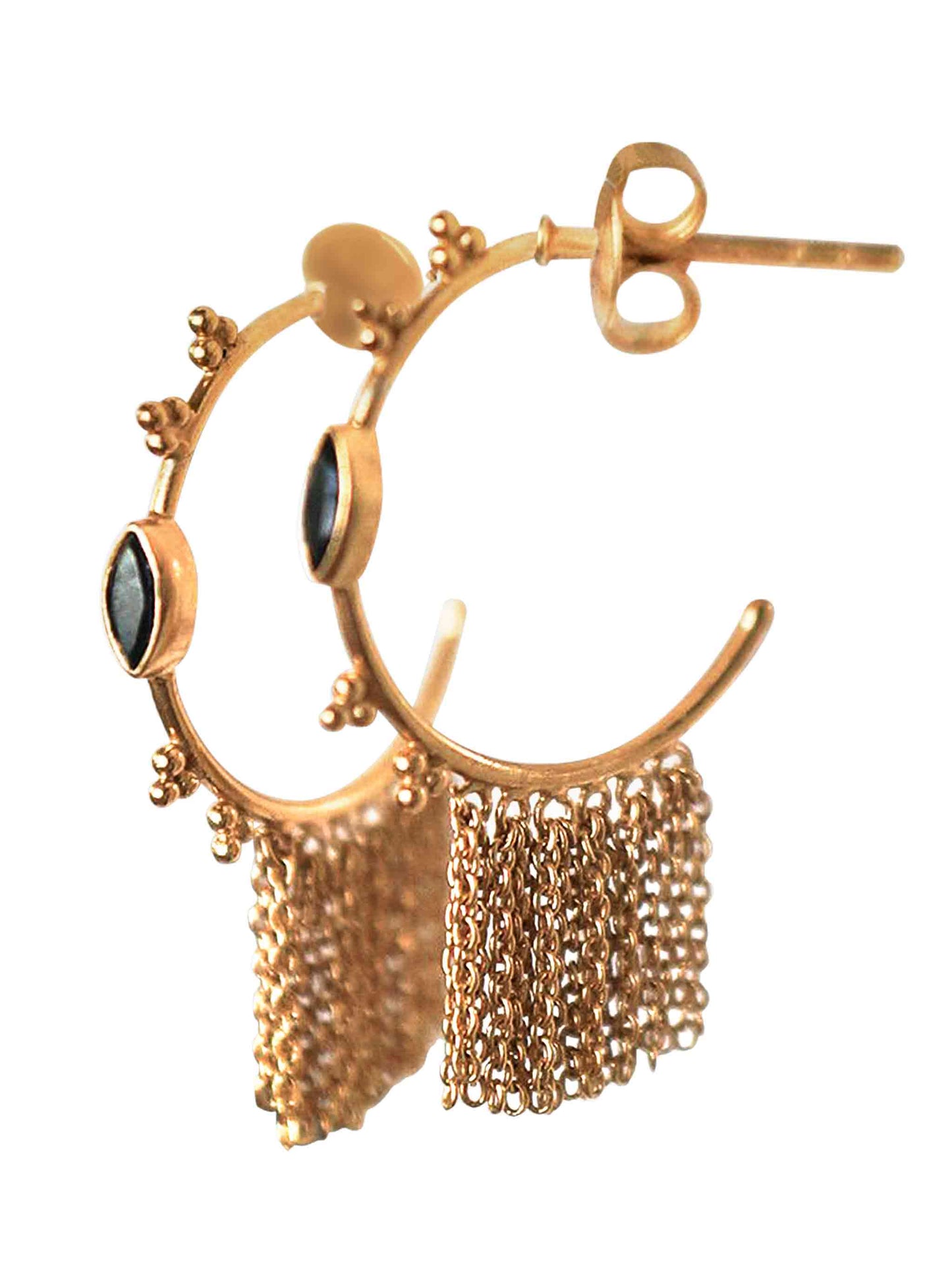 Me First Black Onyx Gold Plated Chain Hoop Earrings by Monsieur Blonde