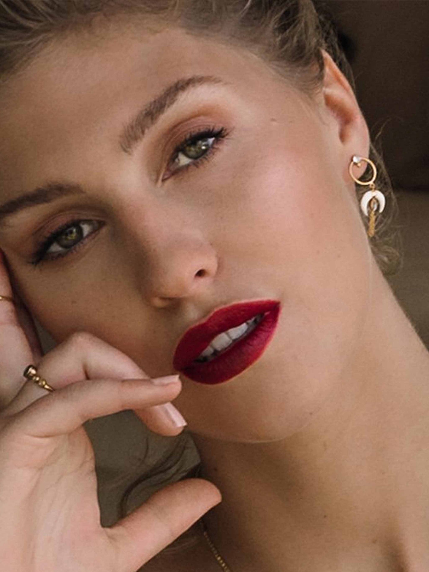 Boho Earrings with Crescent Bone Chain Drop