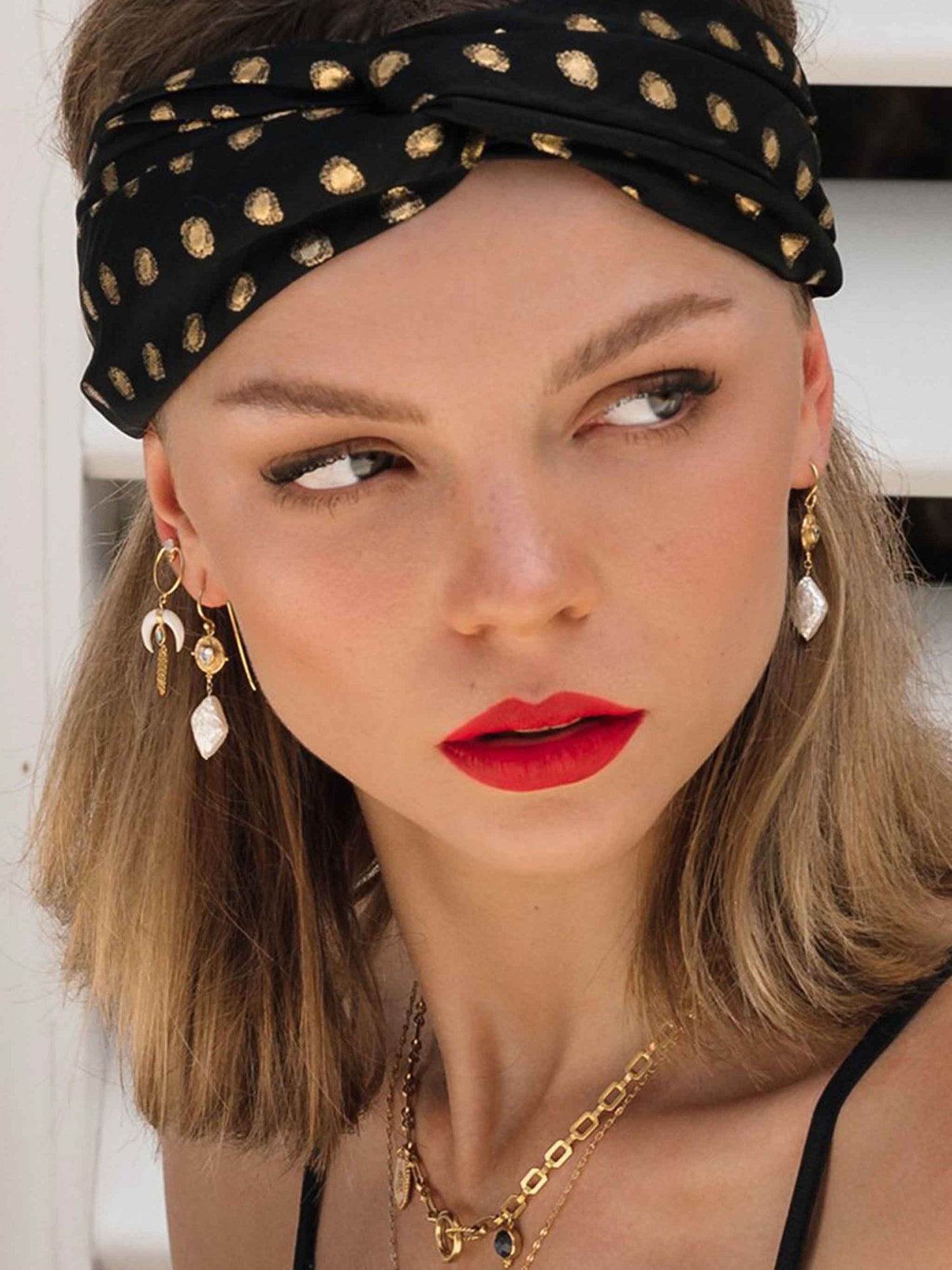 Crescent Bone Chain Drop Moon Child Earrings by Monsieur Blonde