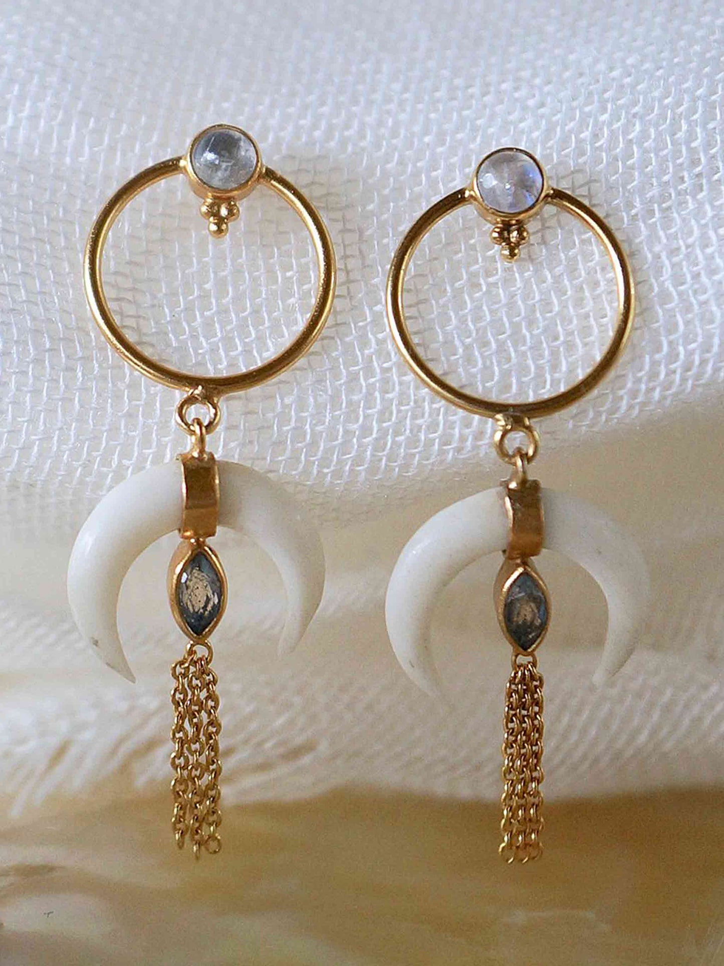 Crescent Bone Chain Drop Moonchild Gold Earrings