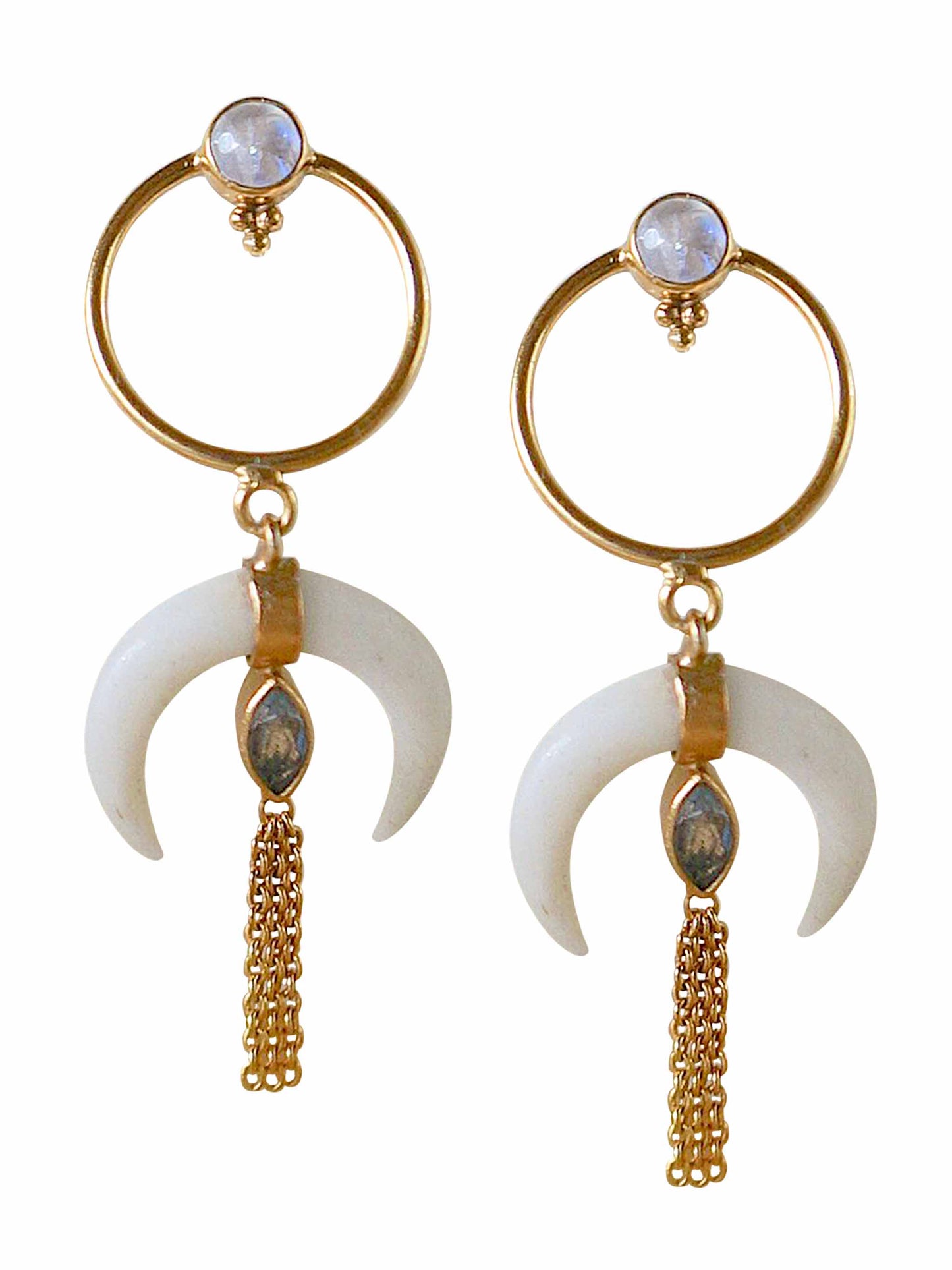 Crescent Bone Chain Drop Moon Child Earrings by Monsieur Blonde