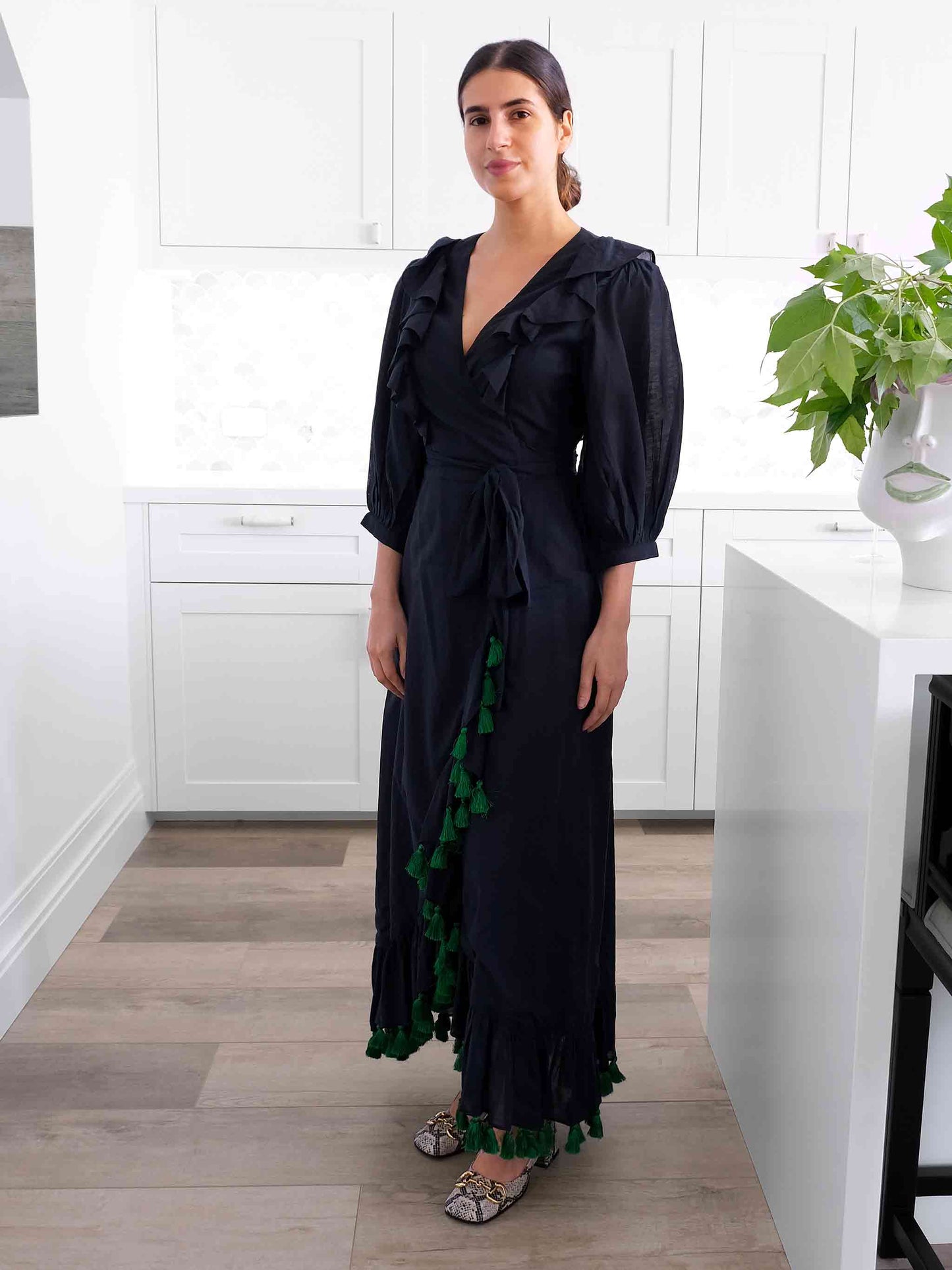 ZA Collective Meg Black Cotton Wrap Dress