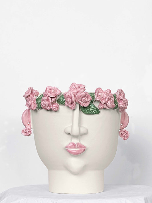 Designer Handmade Ceramic Sicilian Head Miniature Rosa Pot 13cm