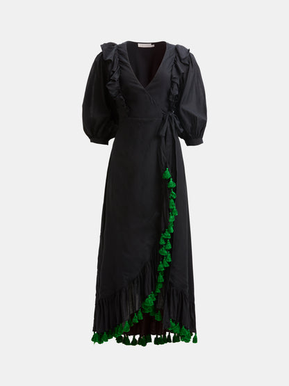 ZA Collective Meg Black Cotton Wrap Dress