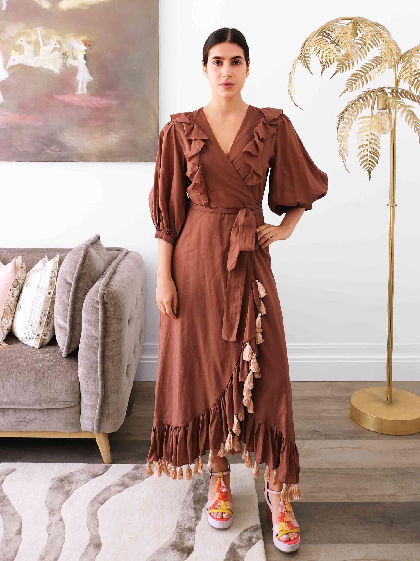 ZA Collective Meg Tan Cotton Wrap Dress