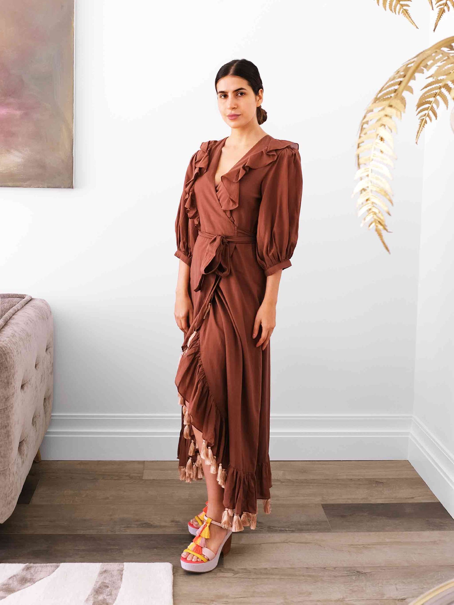 ZA Collective Meg Tan Cotton Wrap Dress