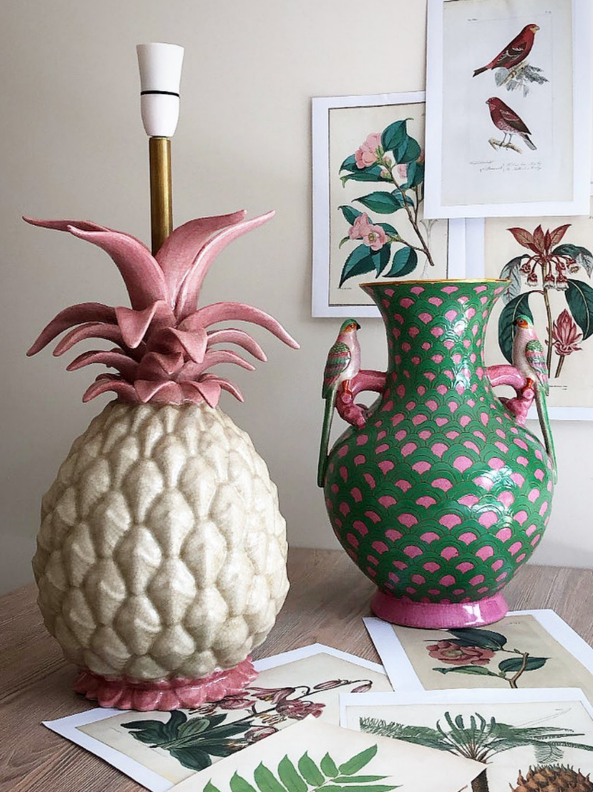 Pineapple Ceramic Lamp Base in Pink and Cream