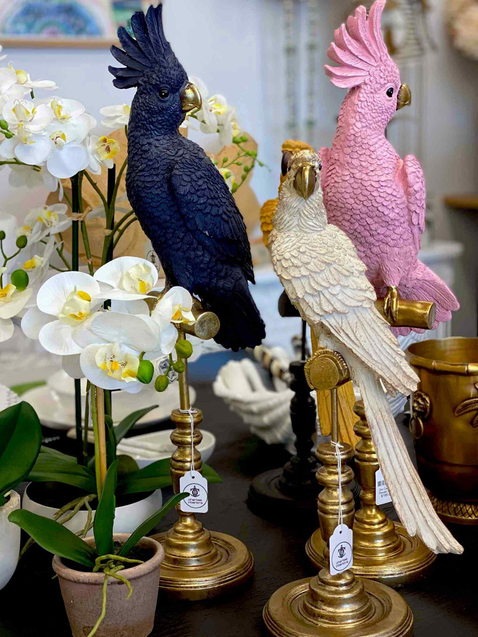 Large Tropical Decorative Parrot on Stand Aviary White by C.A.M 45 cm