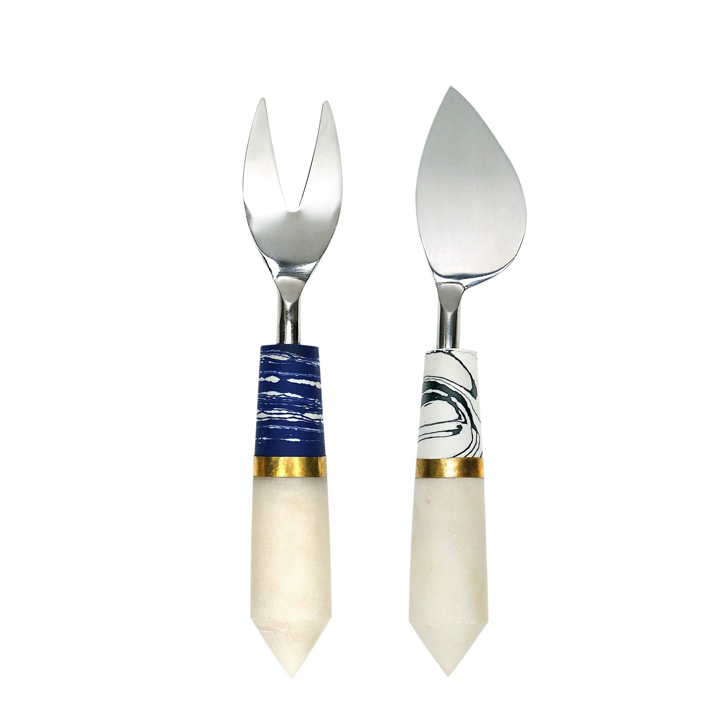 2 Piece Cheese Knife Set, Stainless Steel & Marble