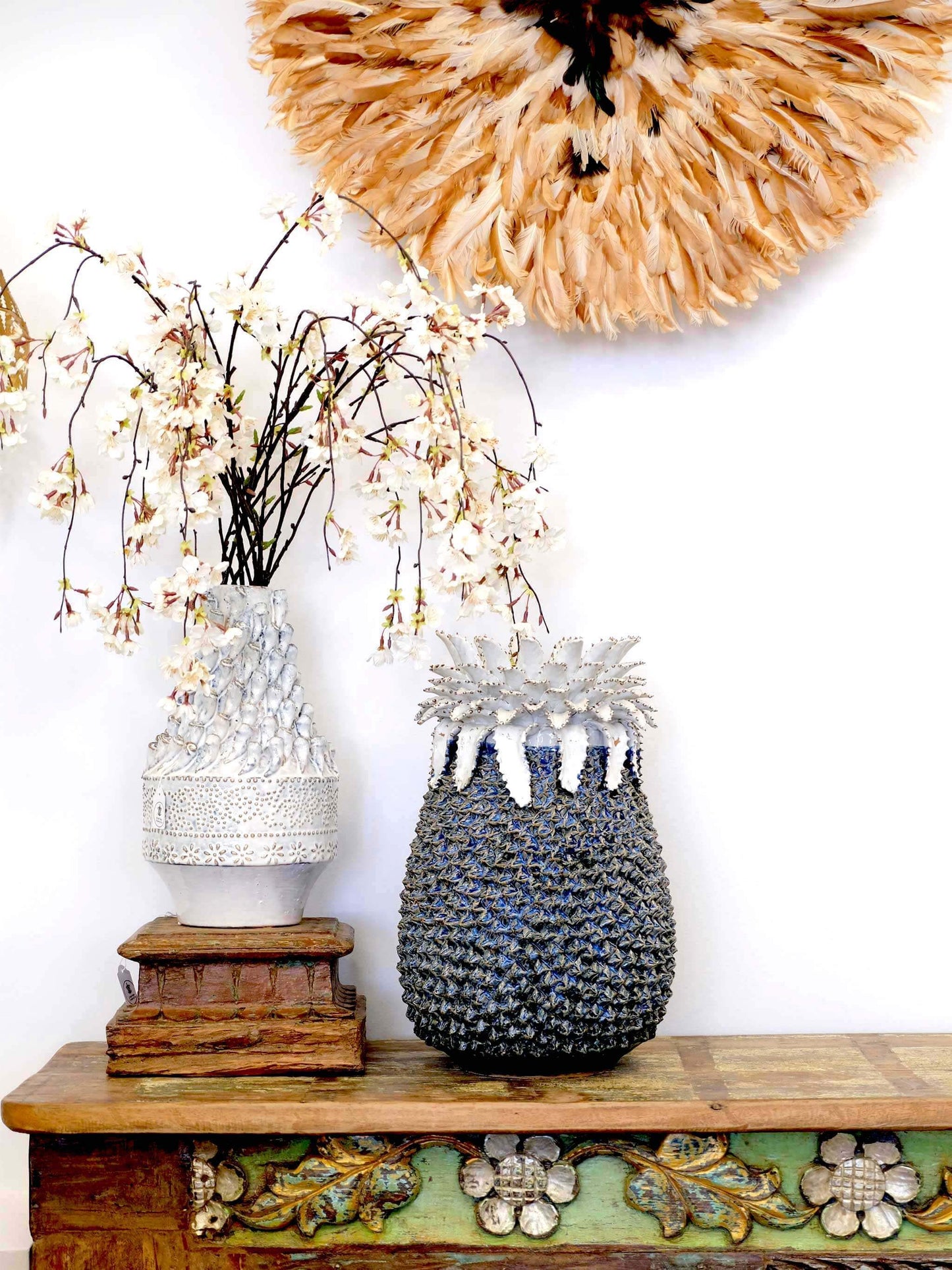 +Ceramic Pineapple Vase Blue and White 46cm Height - Shop Charlies Interiors