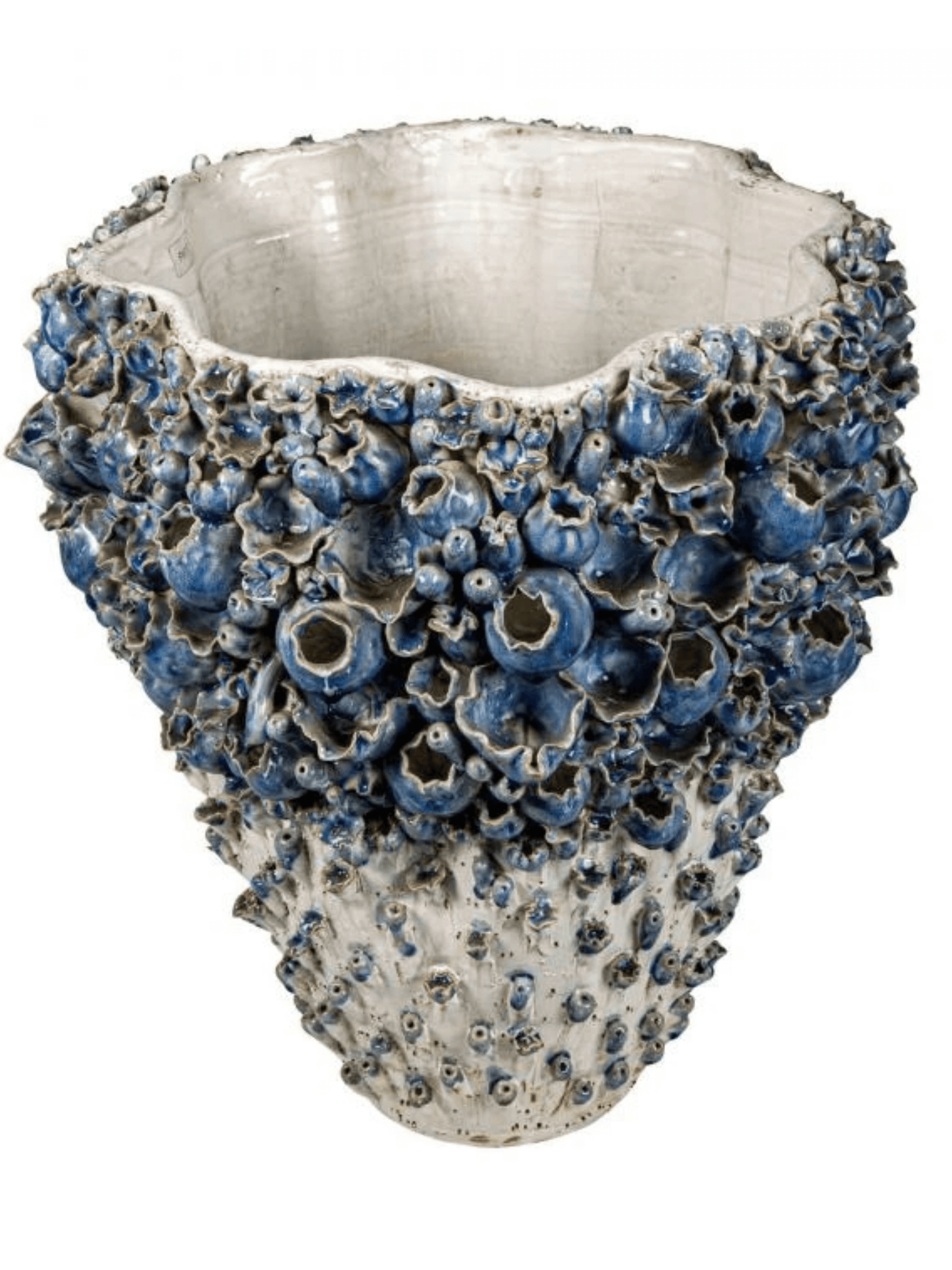 Vase Ceramic White with Hand-crafted Blue Flowers- Shop Charlies Interiors