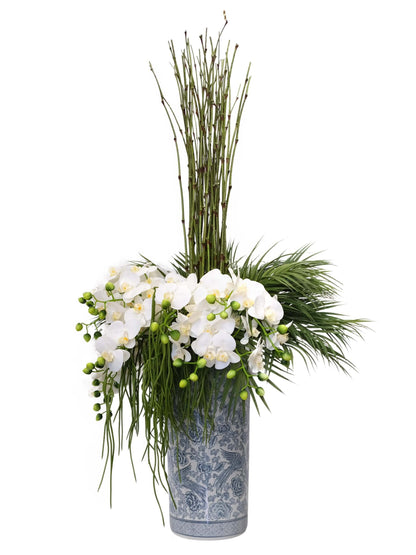 Orchids in Tall Blue Ceramic Vase - Shop Charlies Interiors