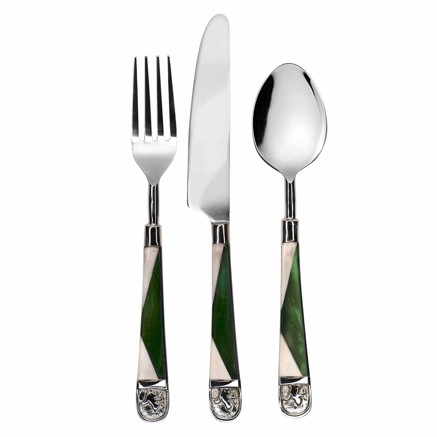 12 Piece Antiqued Cutlery Set Stainless Steel & Marble Green