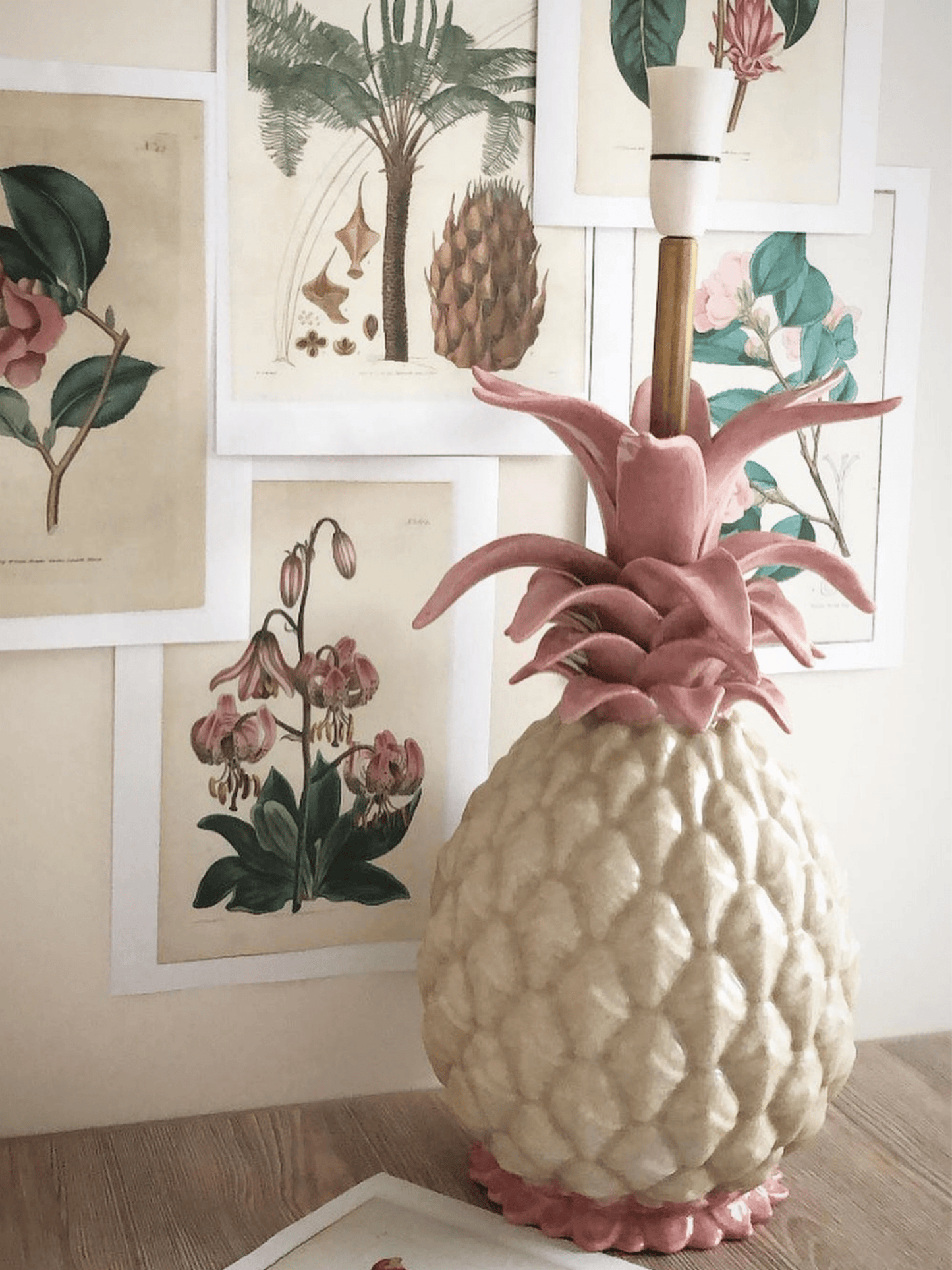 Ceramic Tropical Pineapple Lamp Base in Pink and Cream
