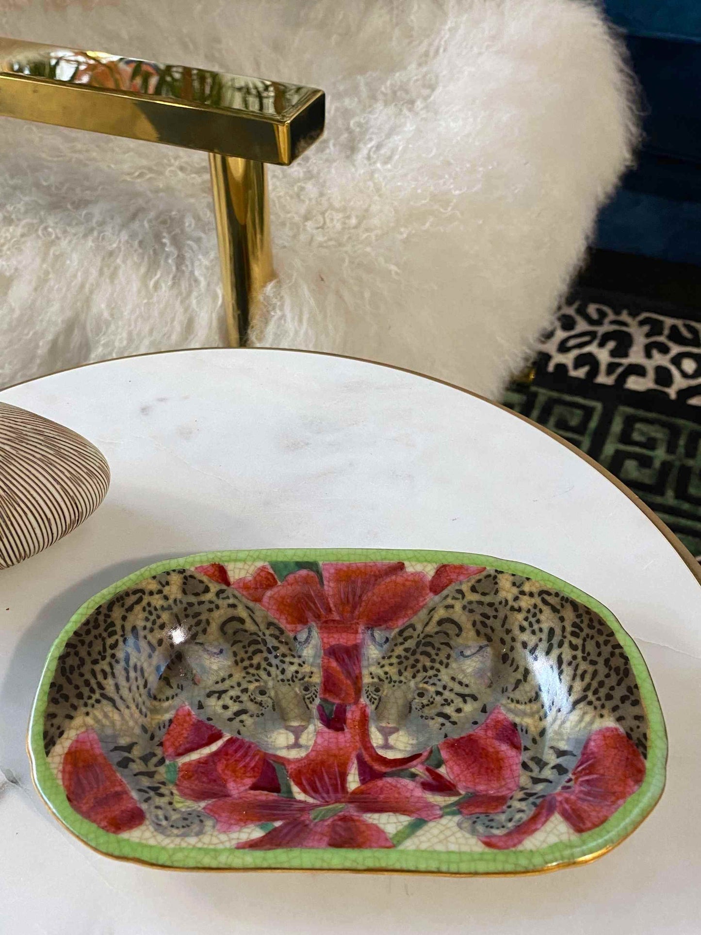 Isla Savon Jaguar Floral Porcelain Trinket/Soap Dish by C.A.M