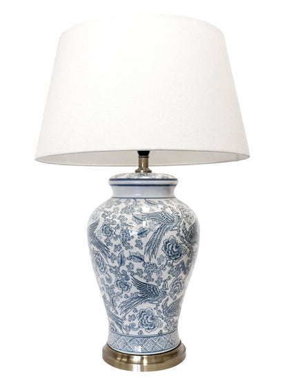Vintage Glazed Ceramic Aviary Lamp Base White & Blue - Shop Charlies Interiors