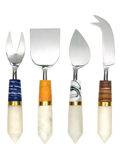 4 Piece Cheese Knife Set Stainless Steel & Marble
