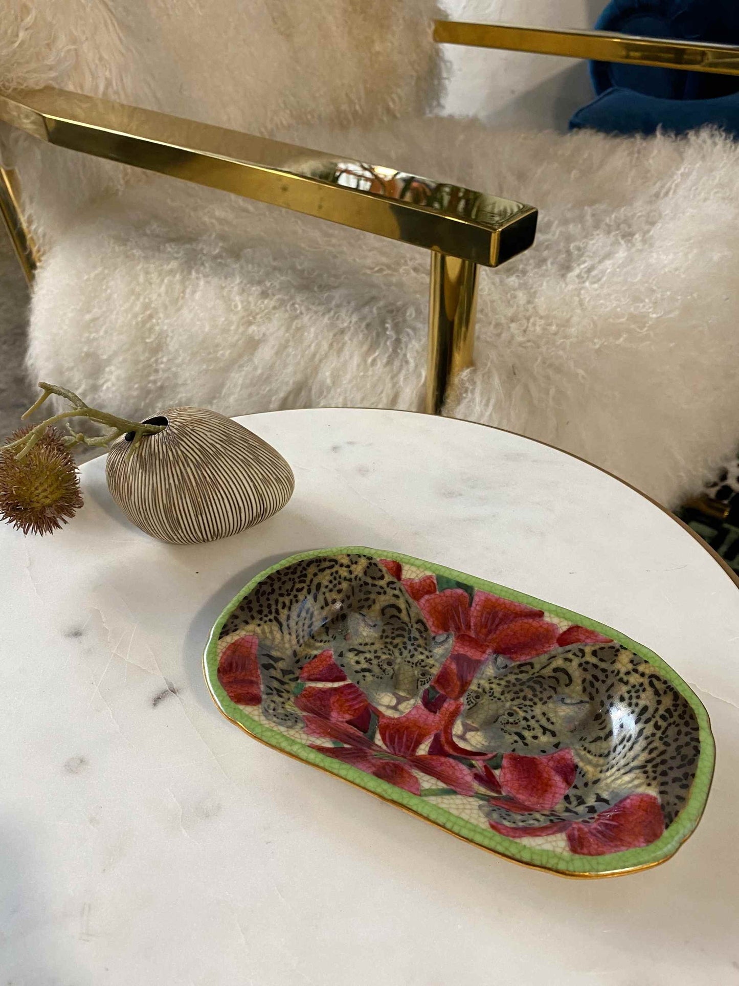 Isla Savon Jaguar Floral Porcelain Trinket/Soap Dish by C.A.M
