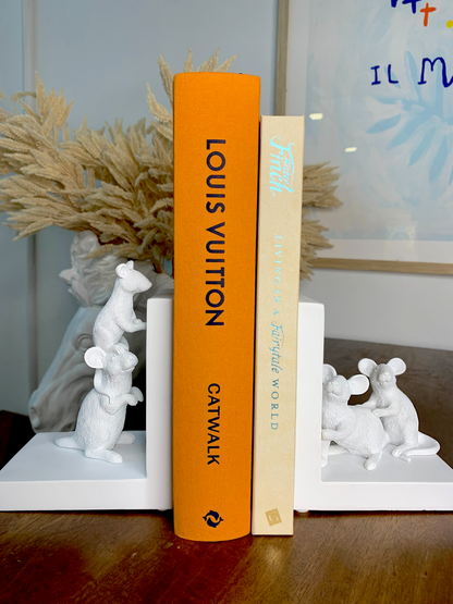 Set of 2 Animal White Bookends Resin 26cm