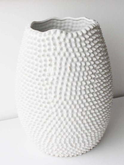 Calinda Tall Textured Spikey White Glazed Ceramic Vase 33cm