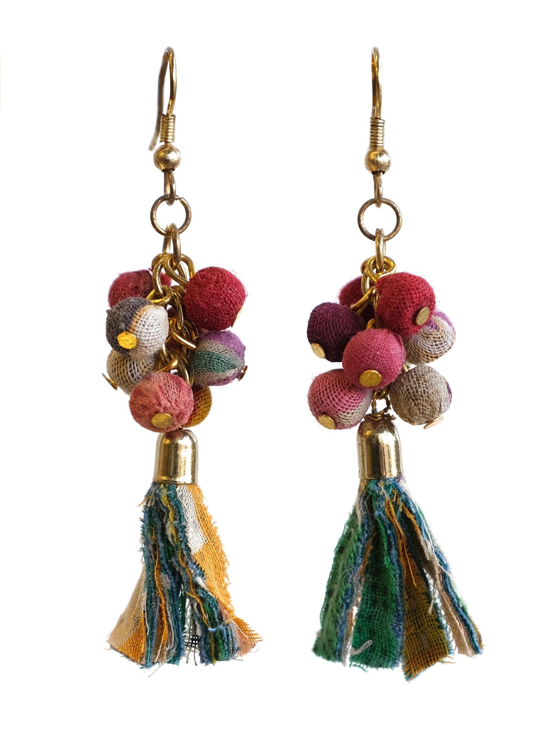Libra Bohemian Handcrafted Beaded Fringe Cluster Earrings- Shop Charlies Interiors