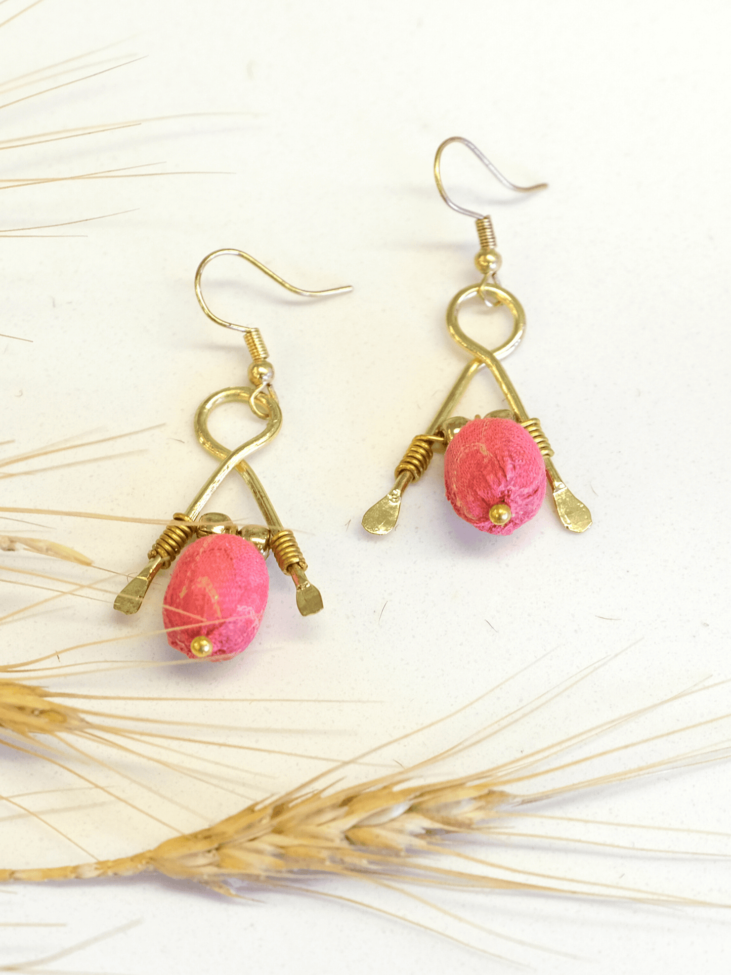 Taurus Handmade Pink and Gold Drop Earrings - Shop Charlies Interiors