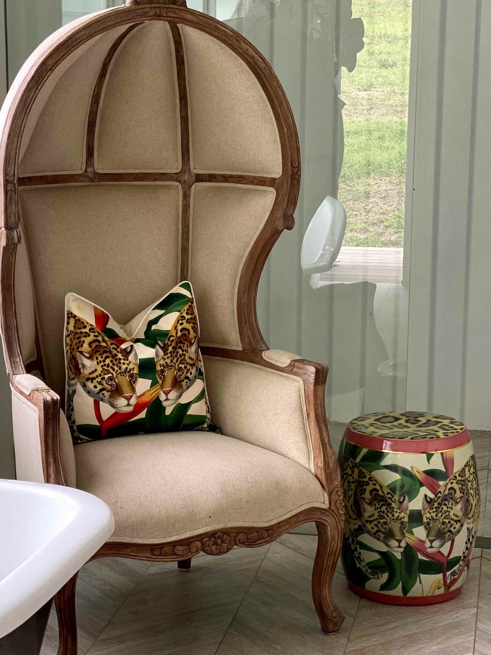 Fine Porcelain Decorative Stool with Jaguar Print by C.A.M. - Shop Charlies Interiors