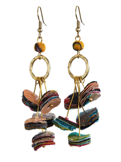 Aries Gold Raindrop Multicoloured Fabric Earrings