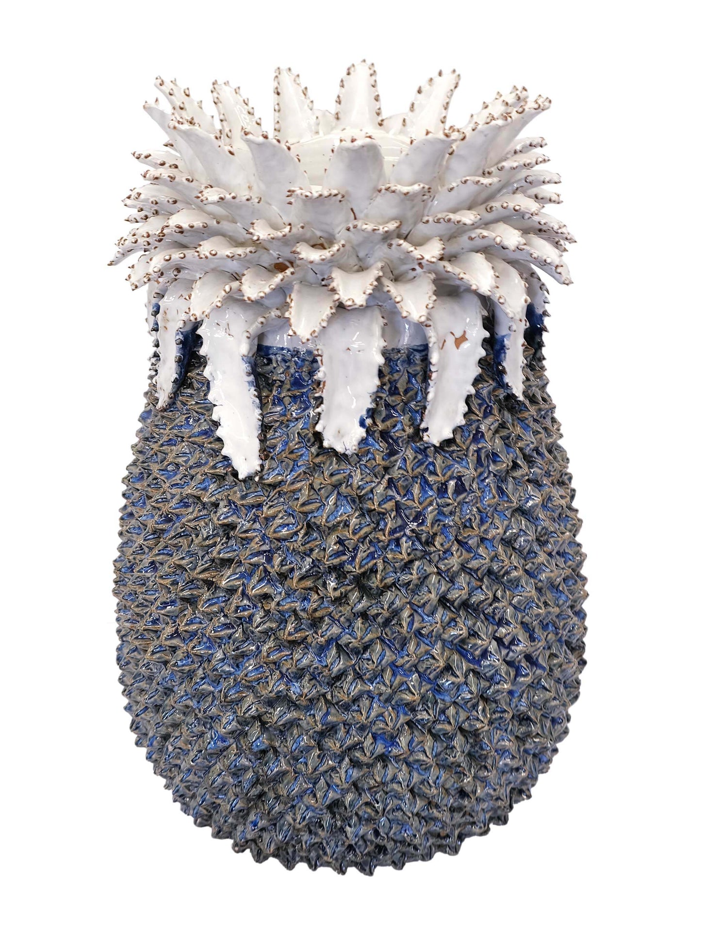 Handcrafted Ceramic Pineapple Vase Blue and White 46cm Height - Shop Charlies Interiors