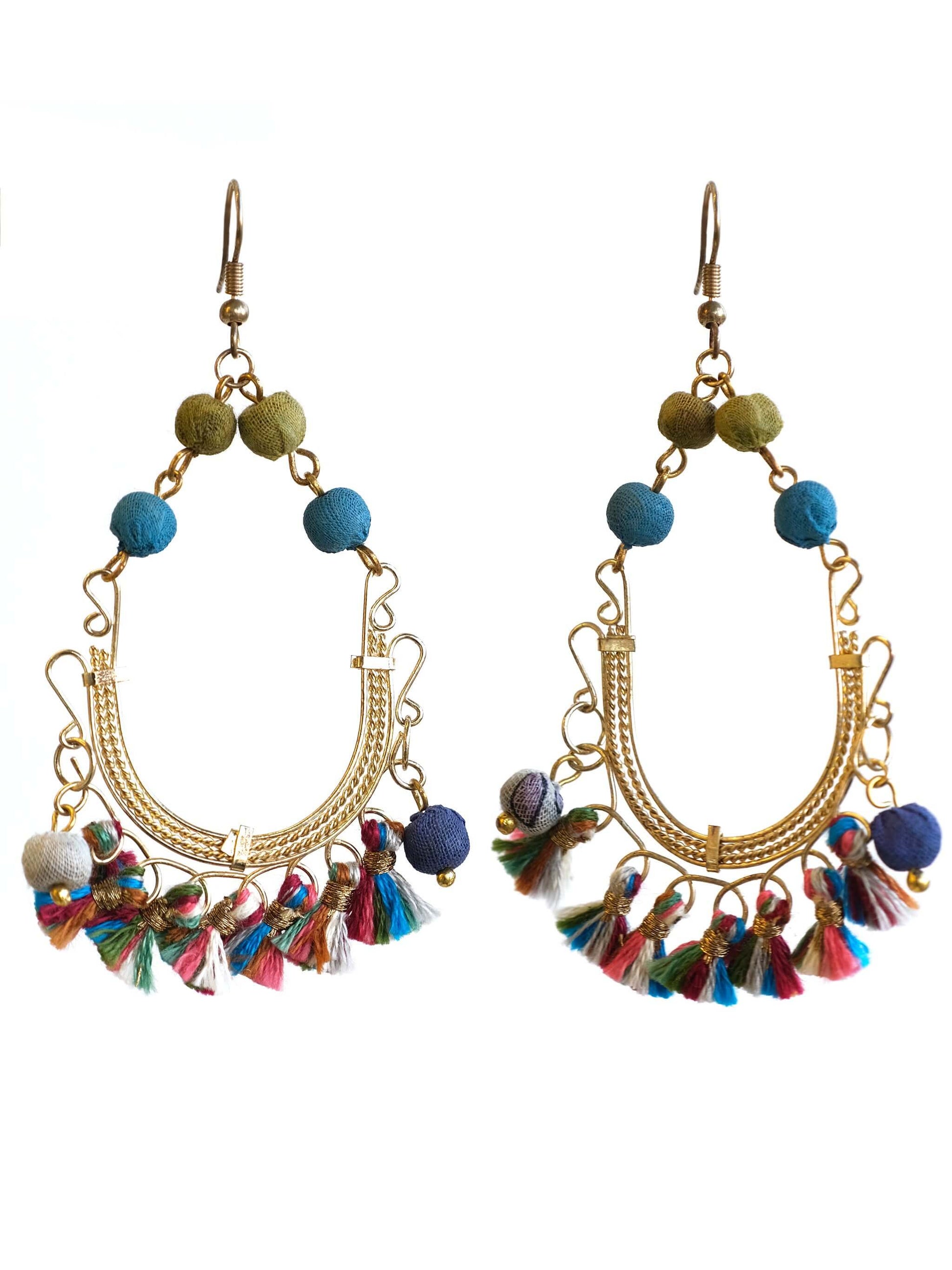 Gemini Multicoloured Tassel Gold Chandelier Earrings