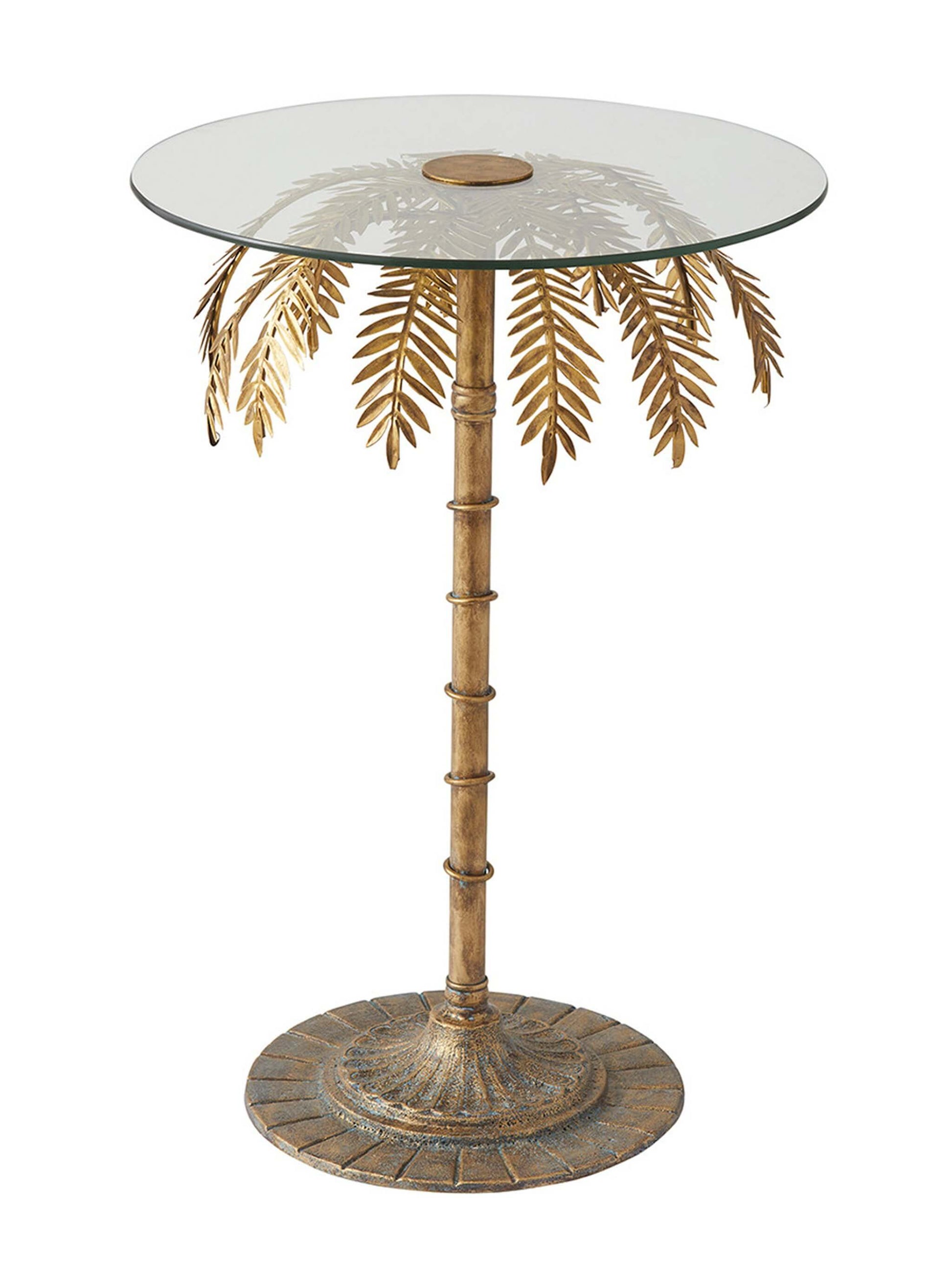 Brass Palm Glass Coffee Side Table 72cm Shop Charlies Interiors
