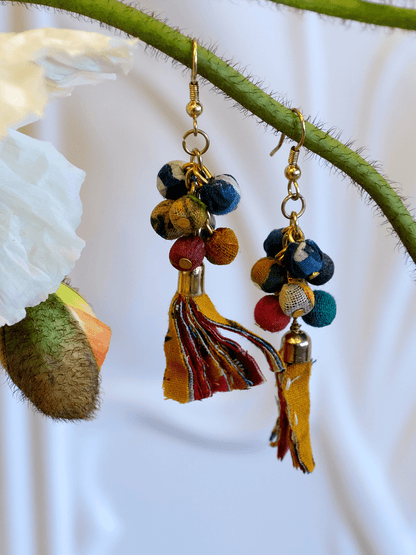 Libra Handcrafted Colourful Beaded Fringe Cluster Earrings