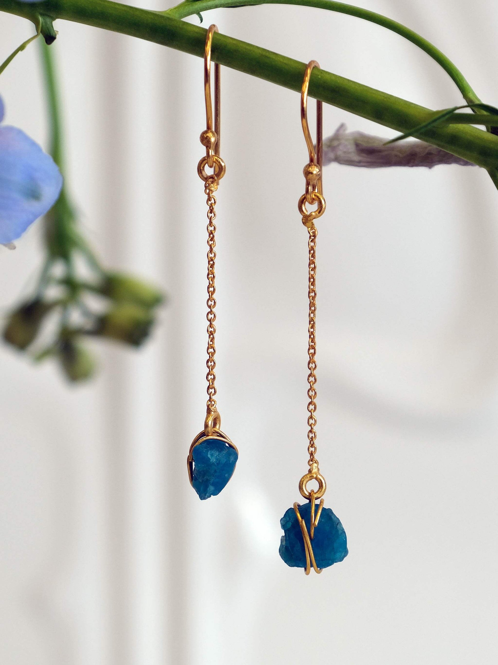 Blue Stone Drop Gold Earrings - Shop Charlies Interiors
