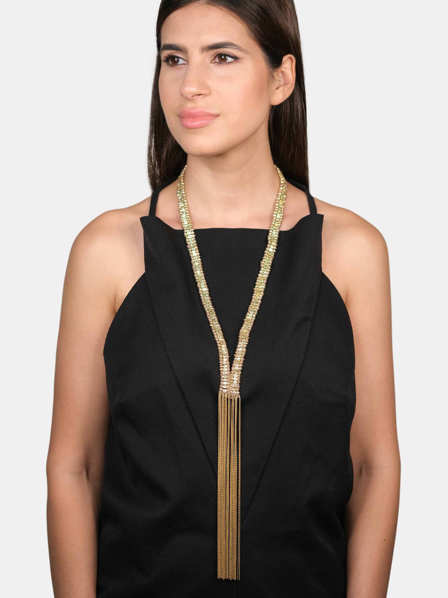 Long Gold and Nude Tone Vermeil Fringe Necklace