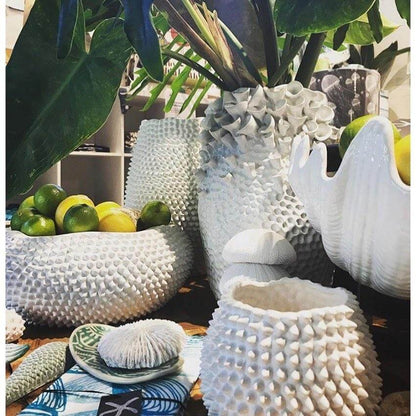 White Ceramic Textured Vase by Mediterranean Markets