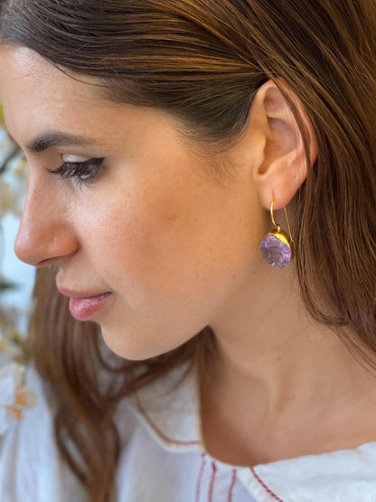 Ek Stone Purple Hook Gold Earrings - Shop Charlies Interiors