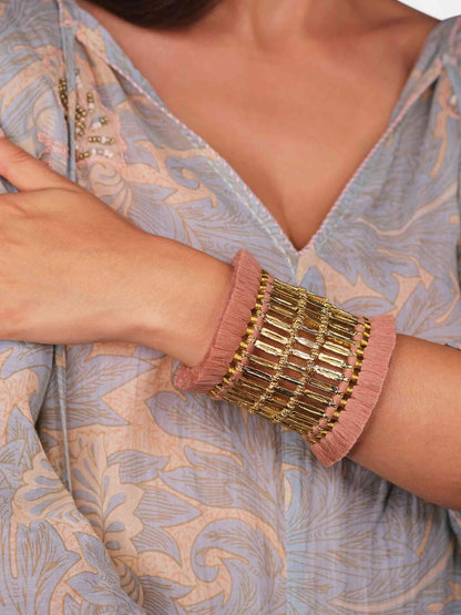 Gold & Rose Tone Fringe Wide Cuff Bracelet