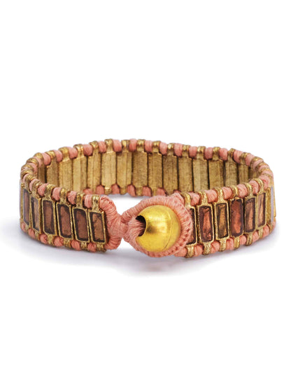 Serpenti Gold Tone Cuff Women's Bracelet in Peach Pink Enamel