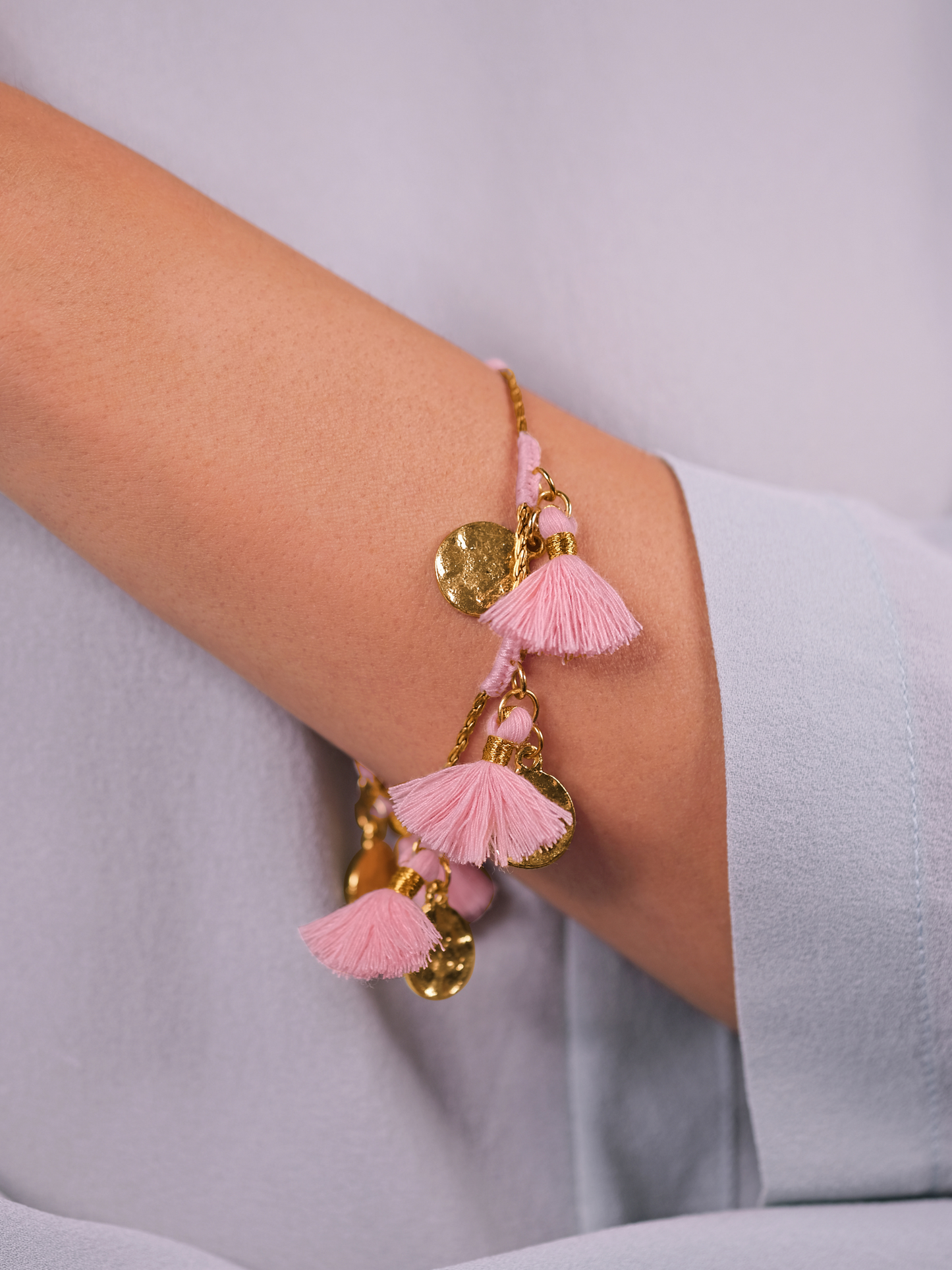 Bohemian Bracelet with Candy Pink Tassels by ZA Collective