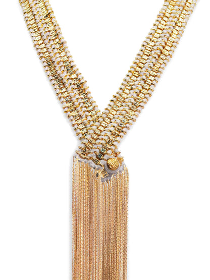 Komodo Queen Large Vermeil Chain Fringe Necklace with White Tassels