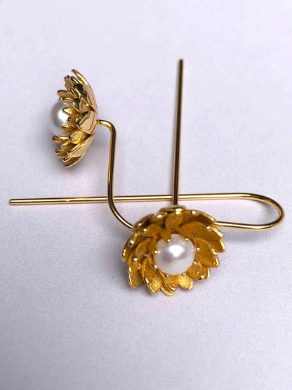 Lotus Flower 18k Gold Plated Blossom Earrings with Freshwater Pearls by YI SU