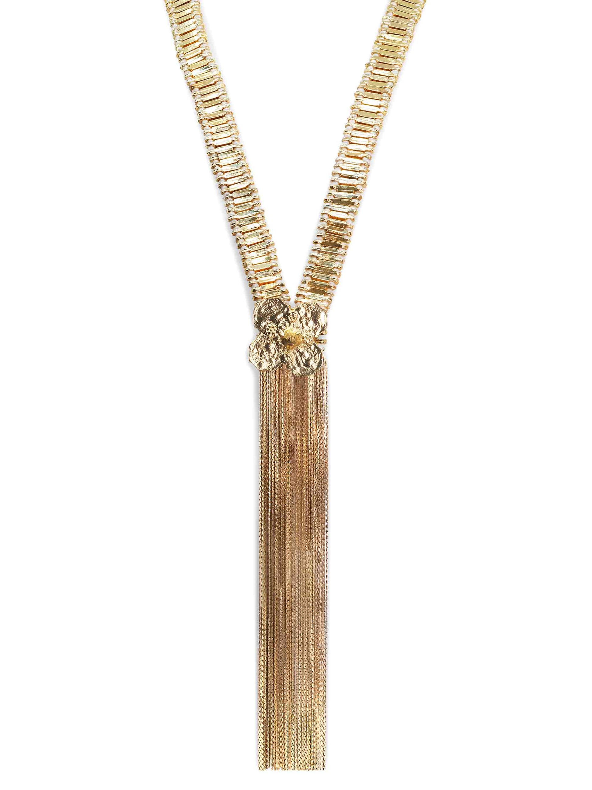 Lucky Goddess Flower Vermeil Chain Fringe Necklace with White Cords