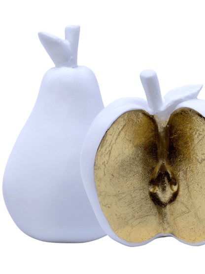 Set of 2 Pear & Apple Decorative Sculpture White