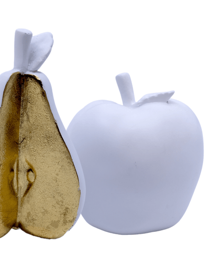 Home Decor Pear & Apple Sculpture White Gold