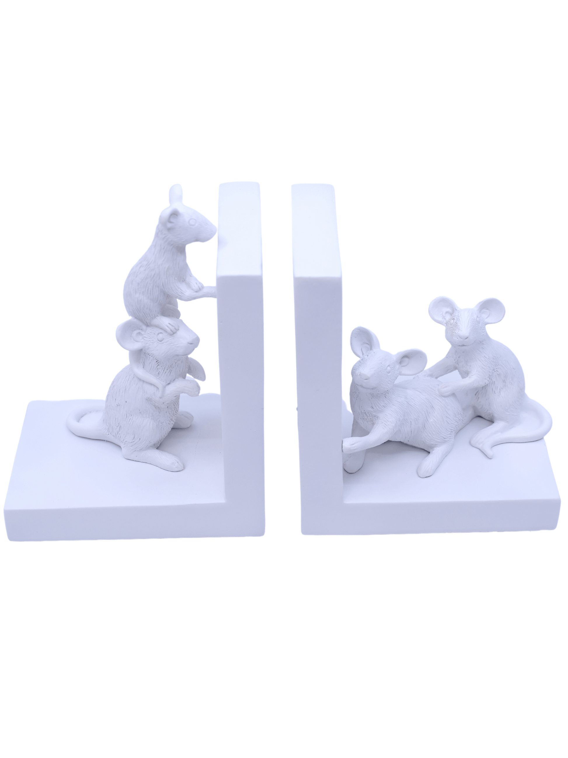 Animal Mouse Bookends White Resin 26cm