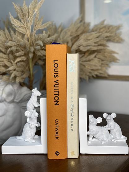 Set of 2 Animal Bookends White Resin 26cm